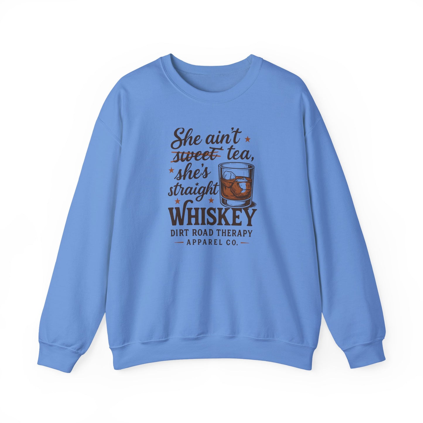 Whiskey Crewneck Sweatshirt - "She Ain't Sweet Tea, She's Straight Whiskey" Retro Country Graphic