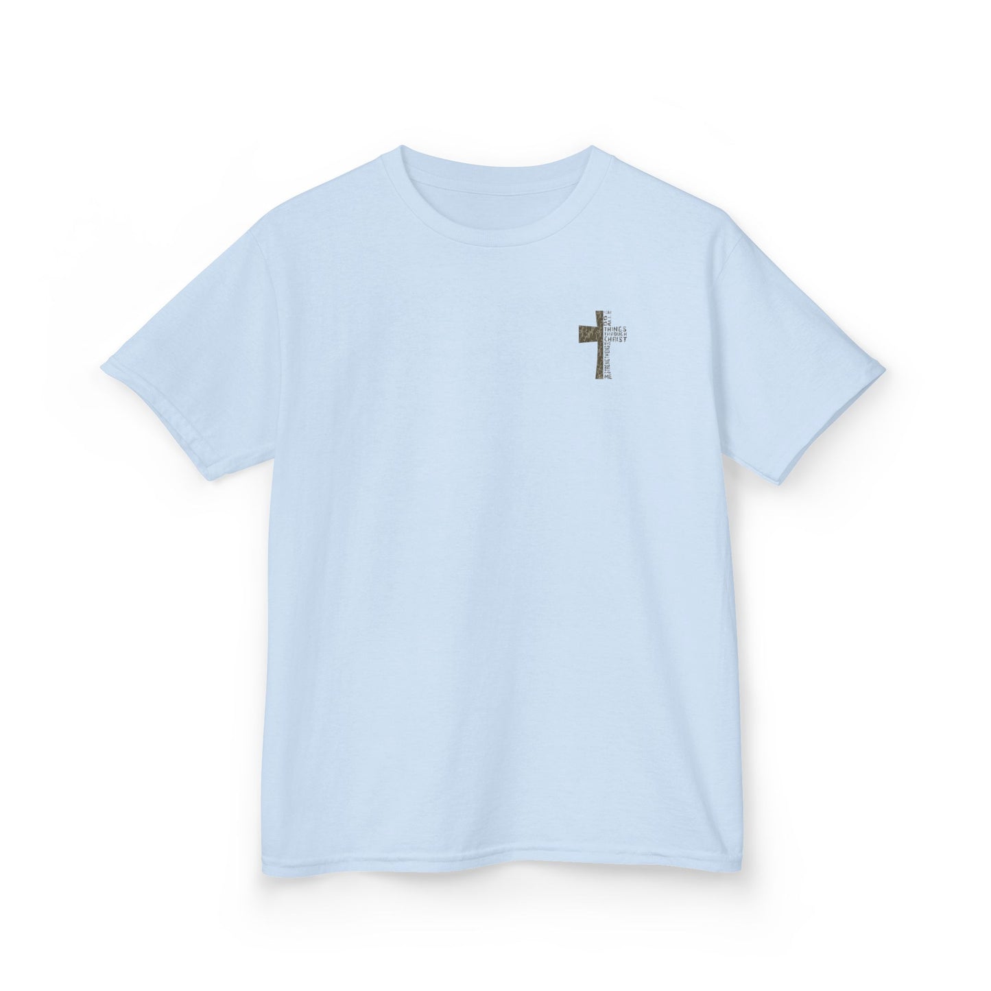 Camo Cross 'I Can Do All Things Through Christ' Christian Youth Tee