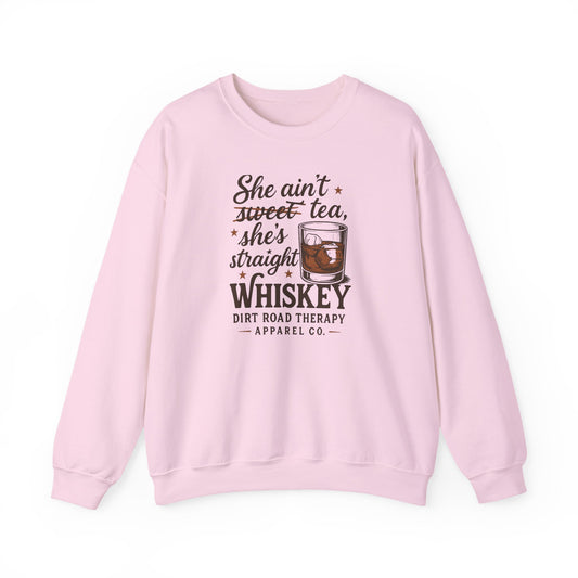 Whiskey Crewneck Sweatshirt - "She Ain't Sweet Tea, She's Straight Whiskey" Retro Country Graphic