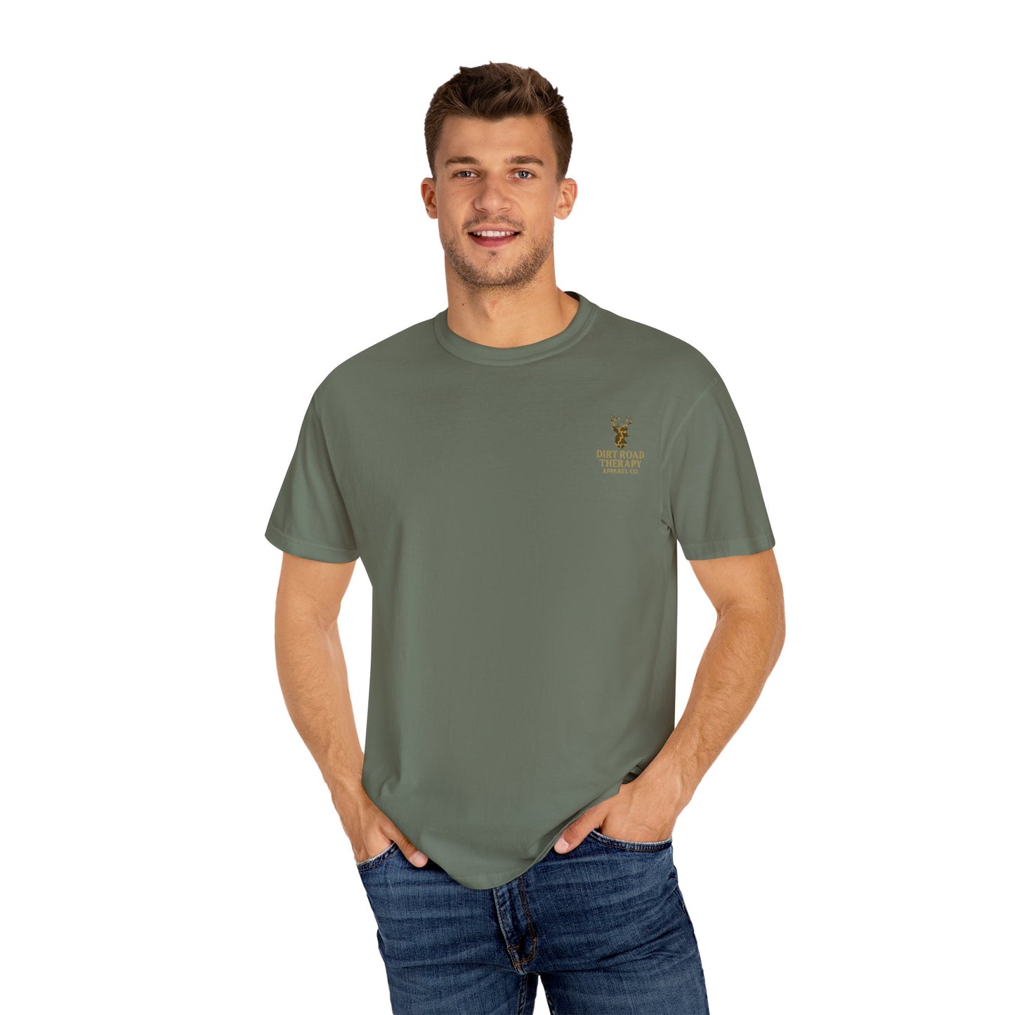 Dirt Road Therapy T-Shirt — Camo Deer Graphic Casual Tee