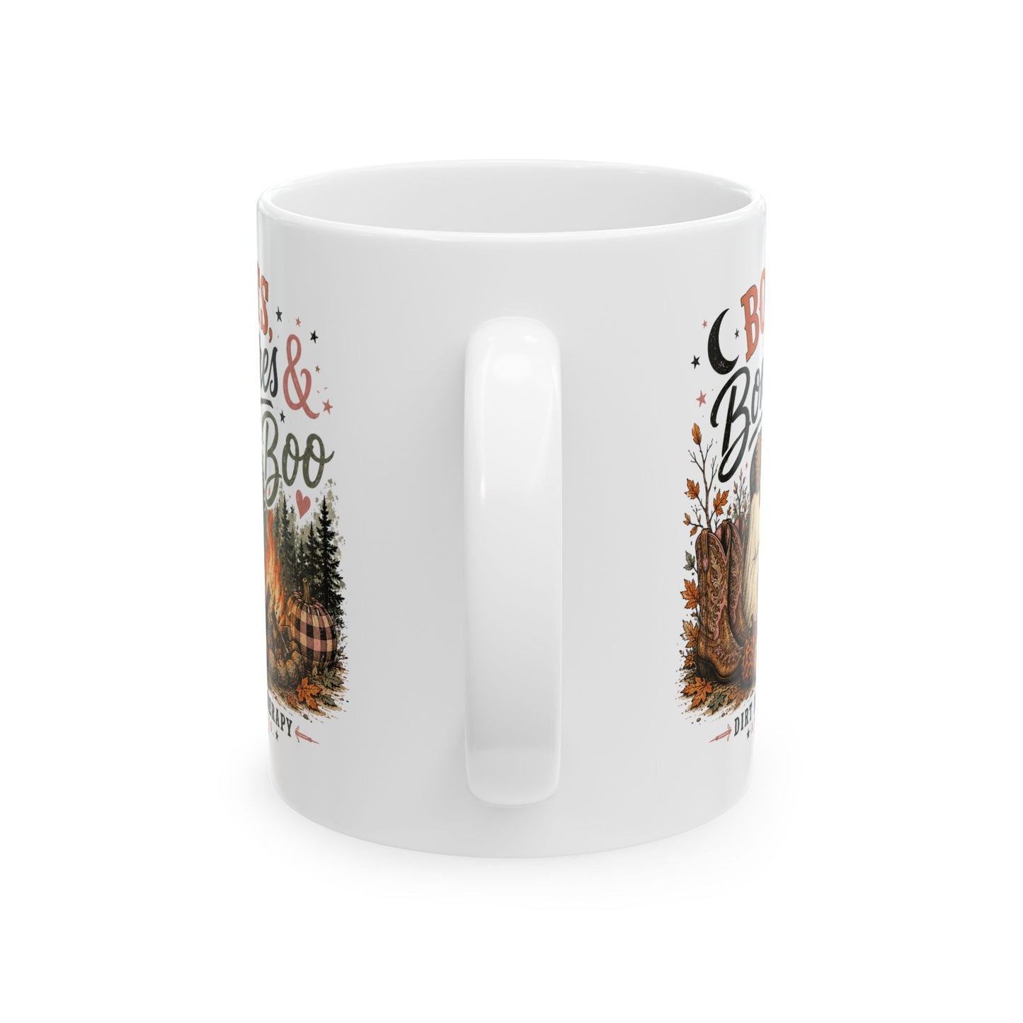 Boots, Bonfires & Boo Mug | Ceramic Coffee Cup, Autumn Woodland Design