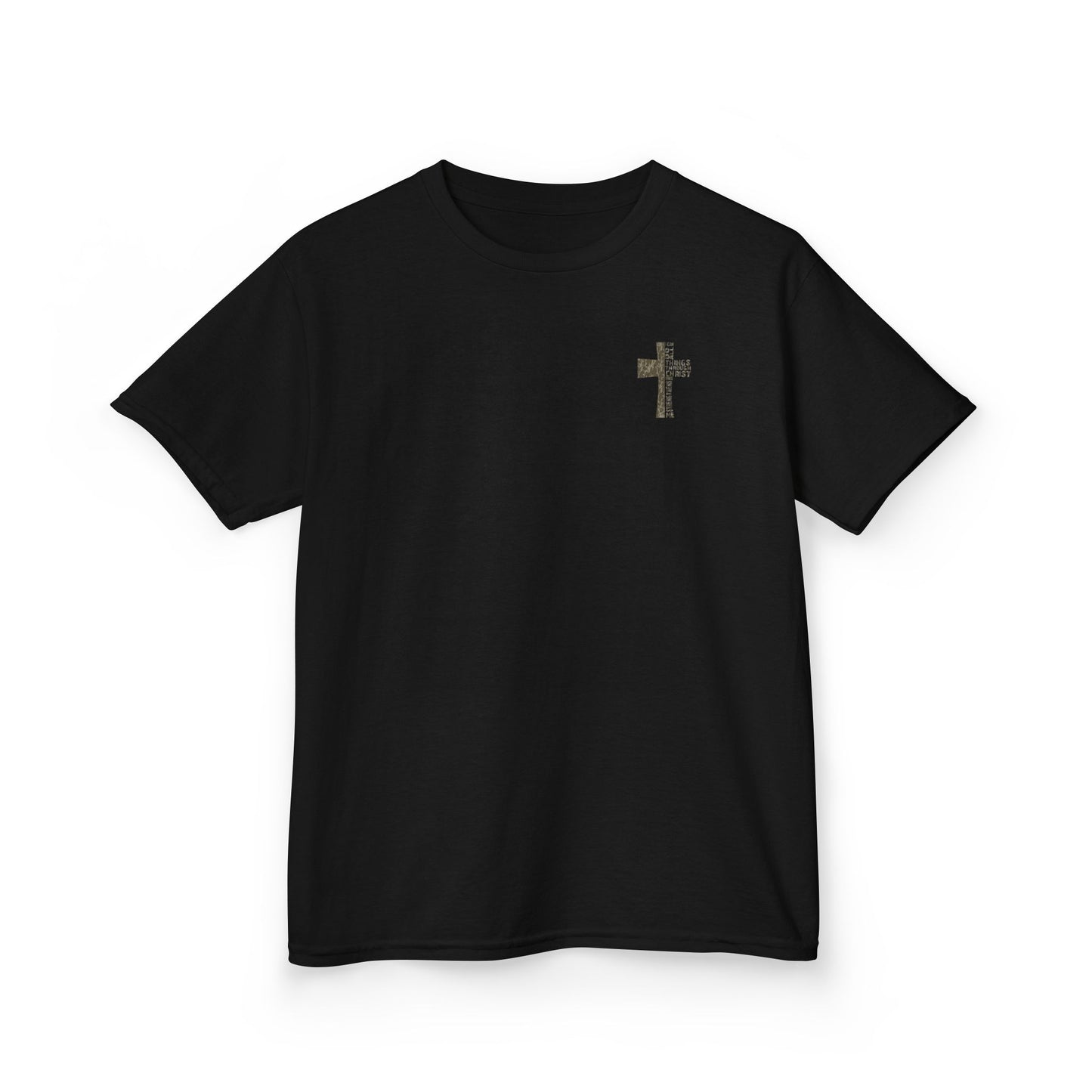 Camo Cross 'I Can Do All Things Through Christ' Christian Youth Tee