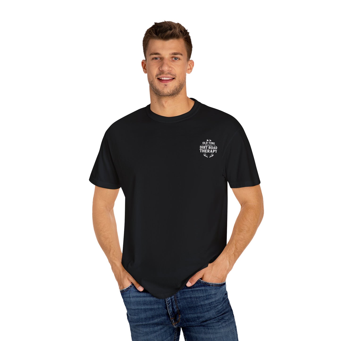 Whiskey Label Dirt Road Therapy Apparel Co Garment-Dyed T-Shirt