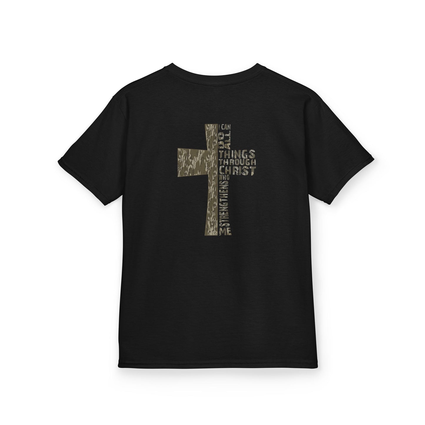 Camo Cross 'I Can Do All Things Through Christ' Christian Youth Tee