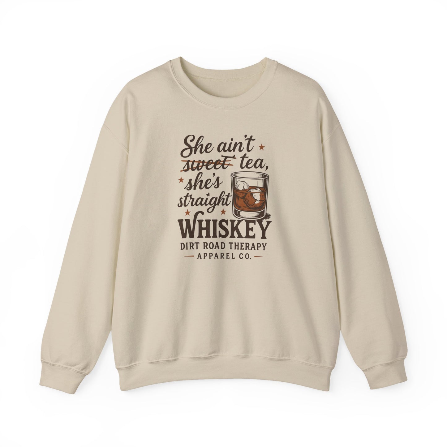Whiskey Crewneck Sweatshirt - "She Ain't Sweet Tea, She's Straight Whiskey" Retro Country Graphic