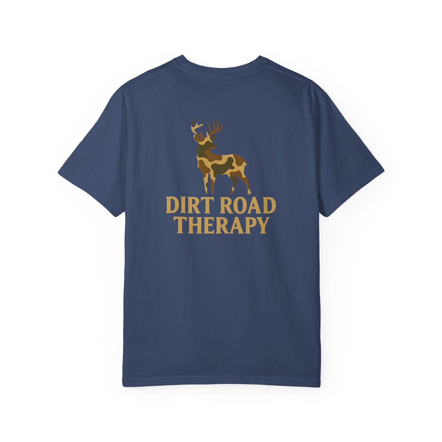 Dirt Road Therapy T-Shirt — Camo Deer Graphic Casual Tee
