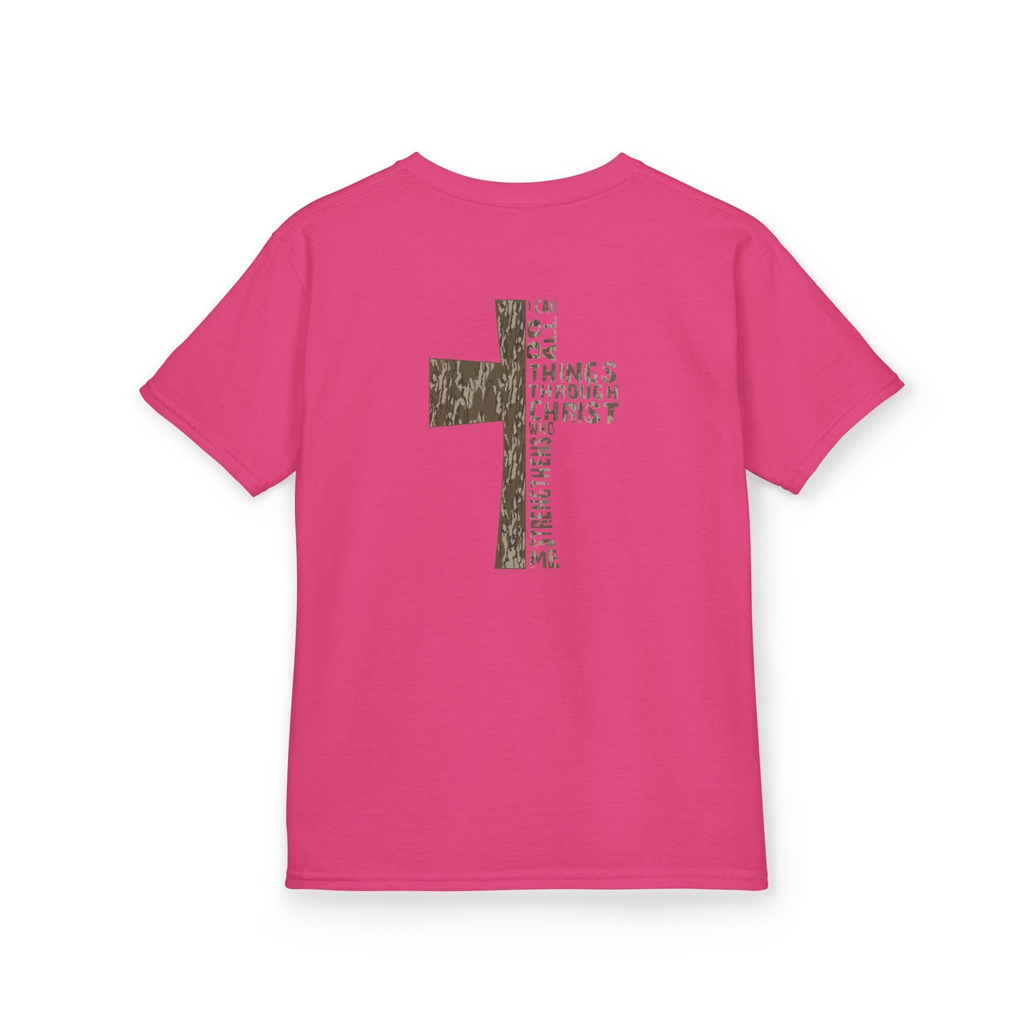 Camo Cross 'I Can Do All Things Through Christ' Christian Youth Tee
