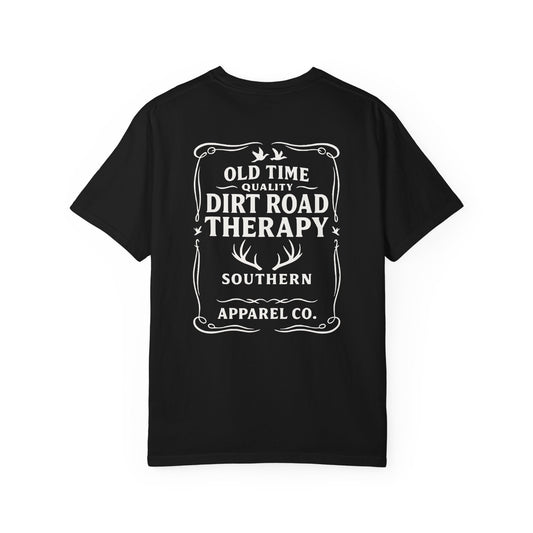 Whiskey Label Dirt Road Therapy Apparel Co Garment-Dyed T-Shirt