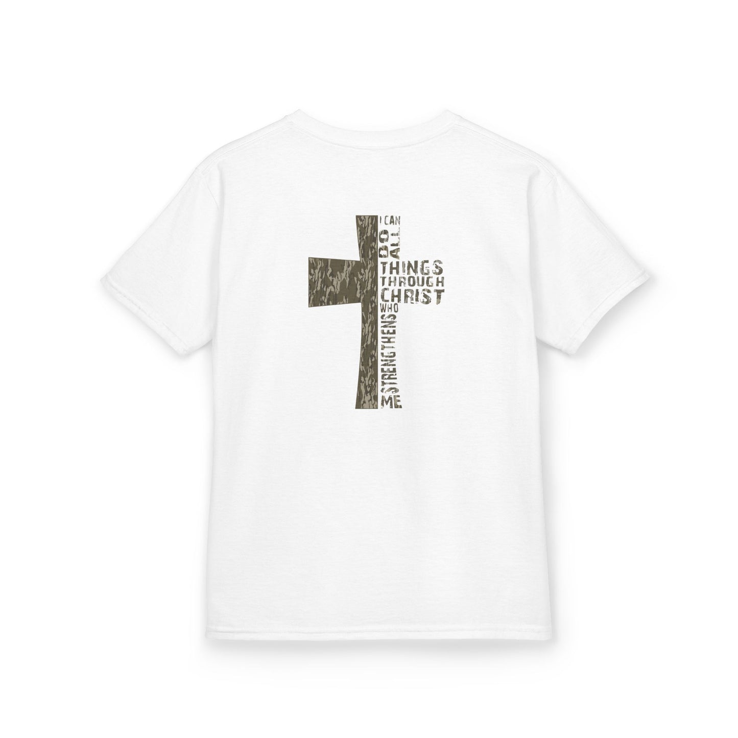 Camo Cross 'I Can Do All Things Through Christ' Christian Youth Tee