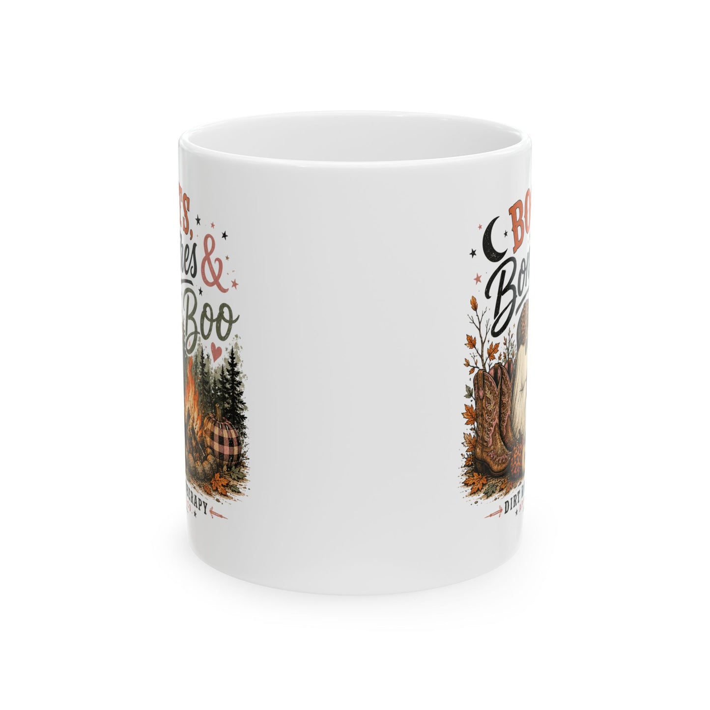 Boots, Bonfires & Boo Mug | Ceramic Coffee Cup, Autumn Woodland Design