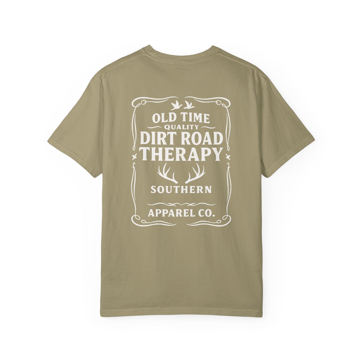 Whiskey Label Dirt Road Therapy Apparel Co Garment-Dyed T-Shirt