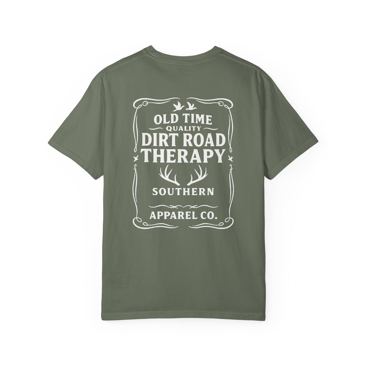 Whiskey Label Dirt Road Therapy Apparel Co Garment-Dyed T-Shirt