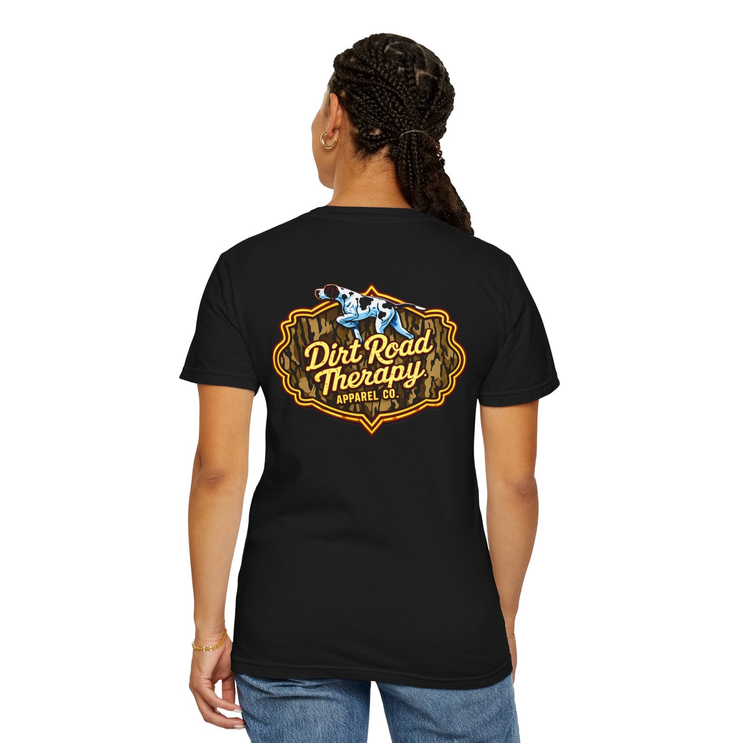 Dirt Road Therapy German Short Haired Pointer and camo Logo T-shirt