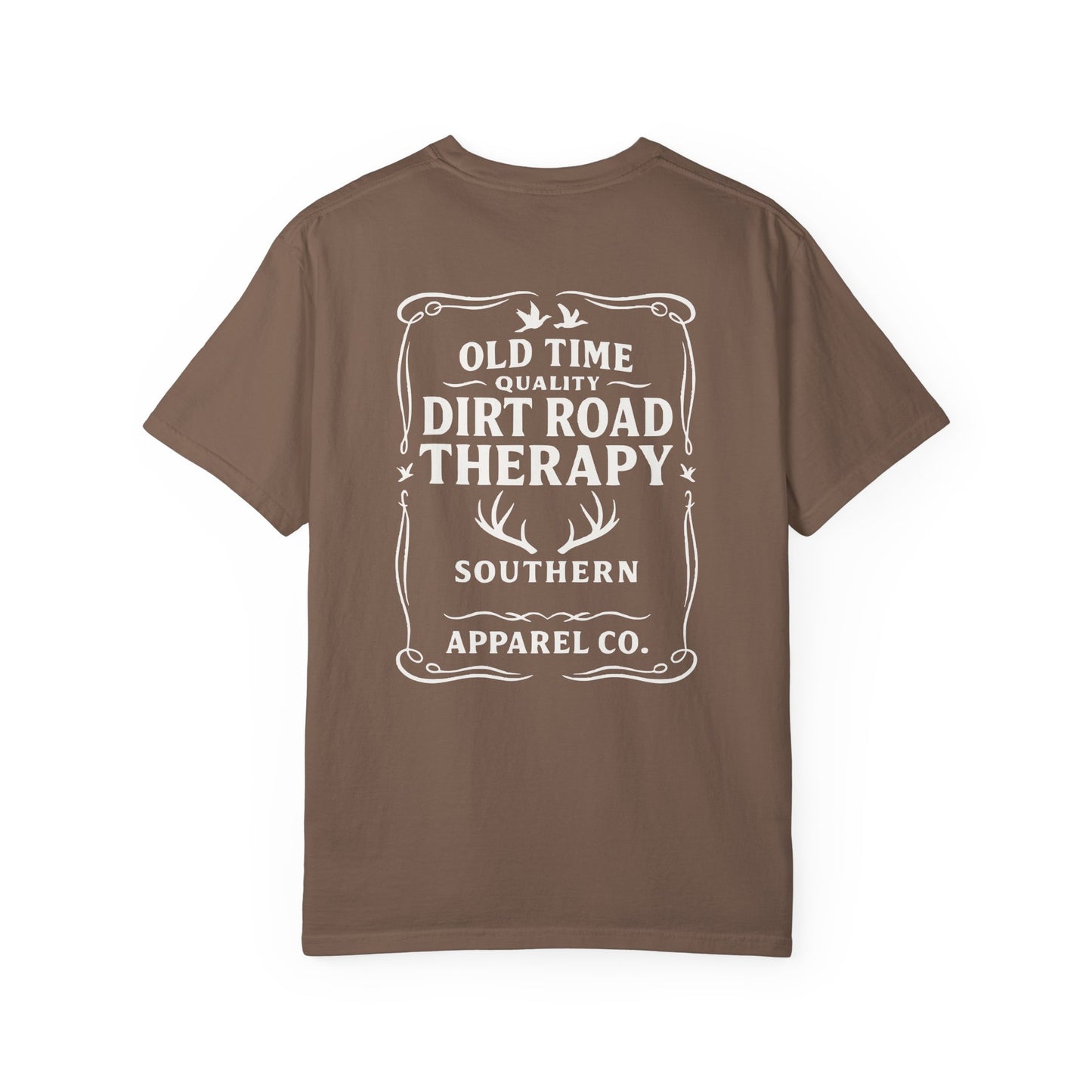 Whiskey Label Dirt Road Therapy Apparel Co Garment-Dyed T-Shirt