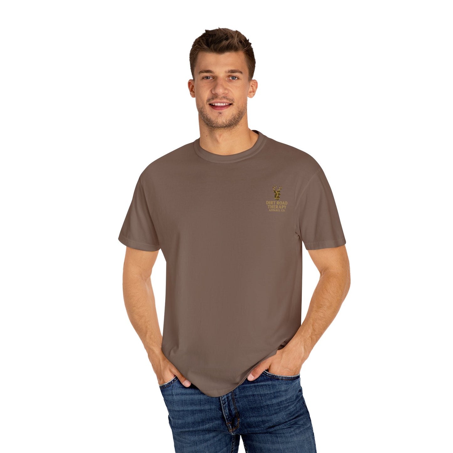 Dirt Road Therapy T-Shirt — Camo Deer Graphic Casual Tee