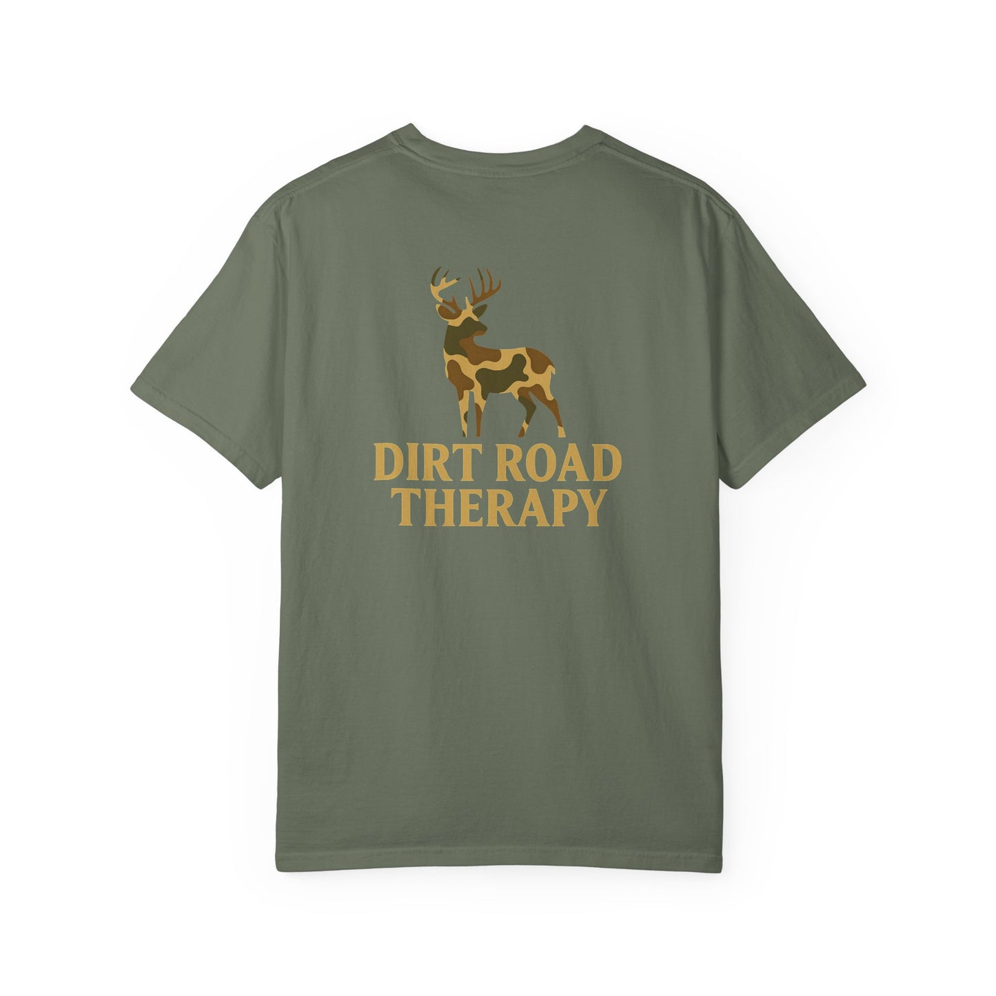 Dirt Road Therapy T-Shirt — Camo Deer Graphic Casual Tee