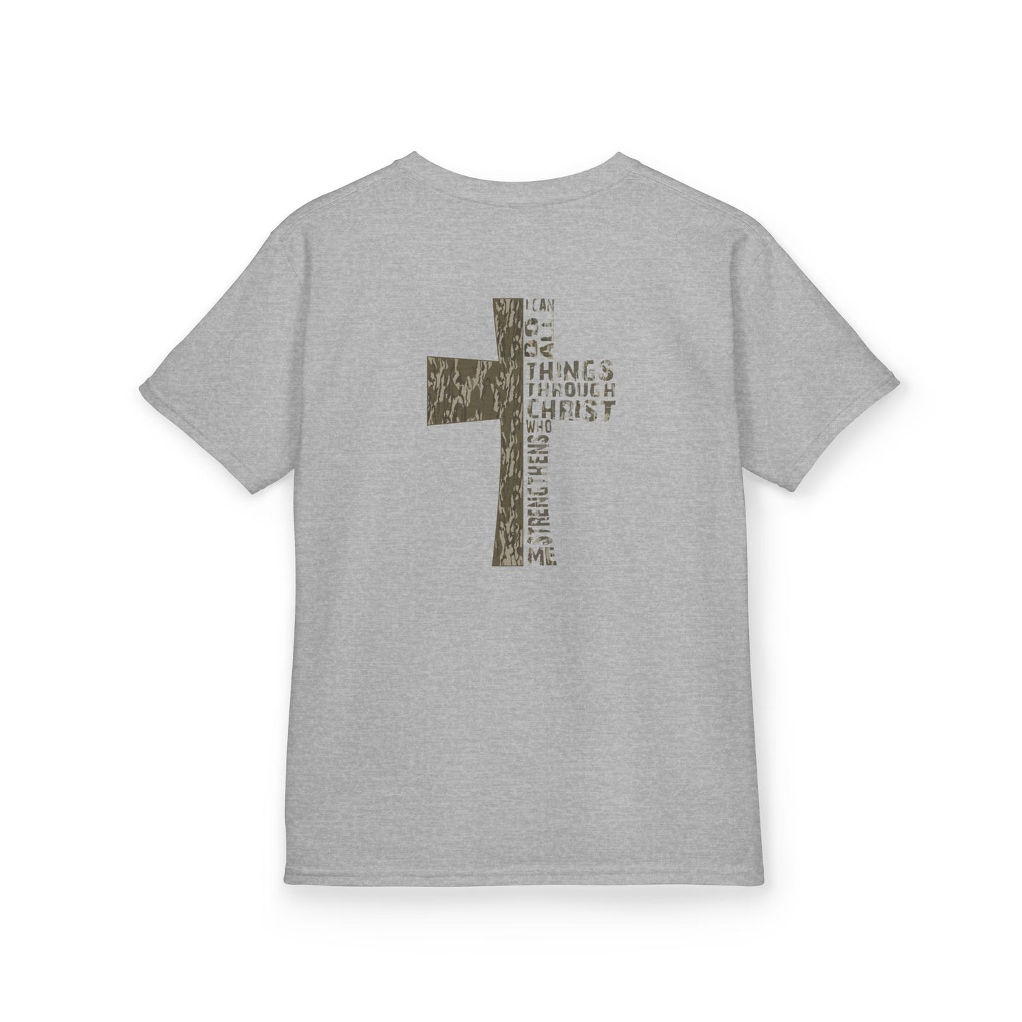 Camo Cross 'I Can Do All Things Through Christ' Christian Youth Tee