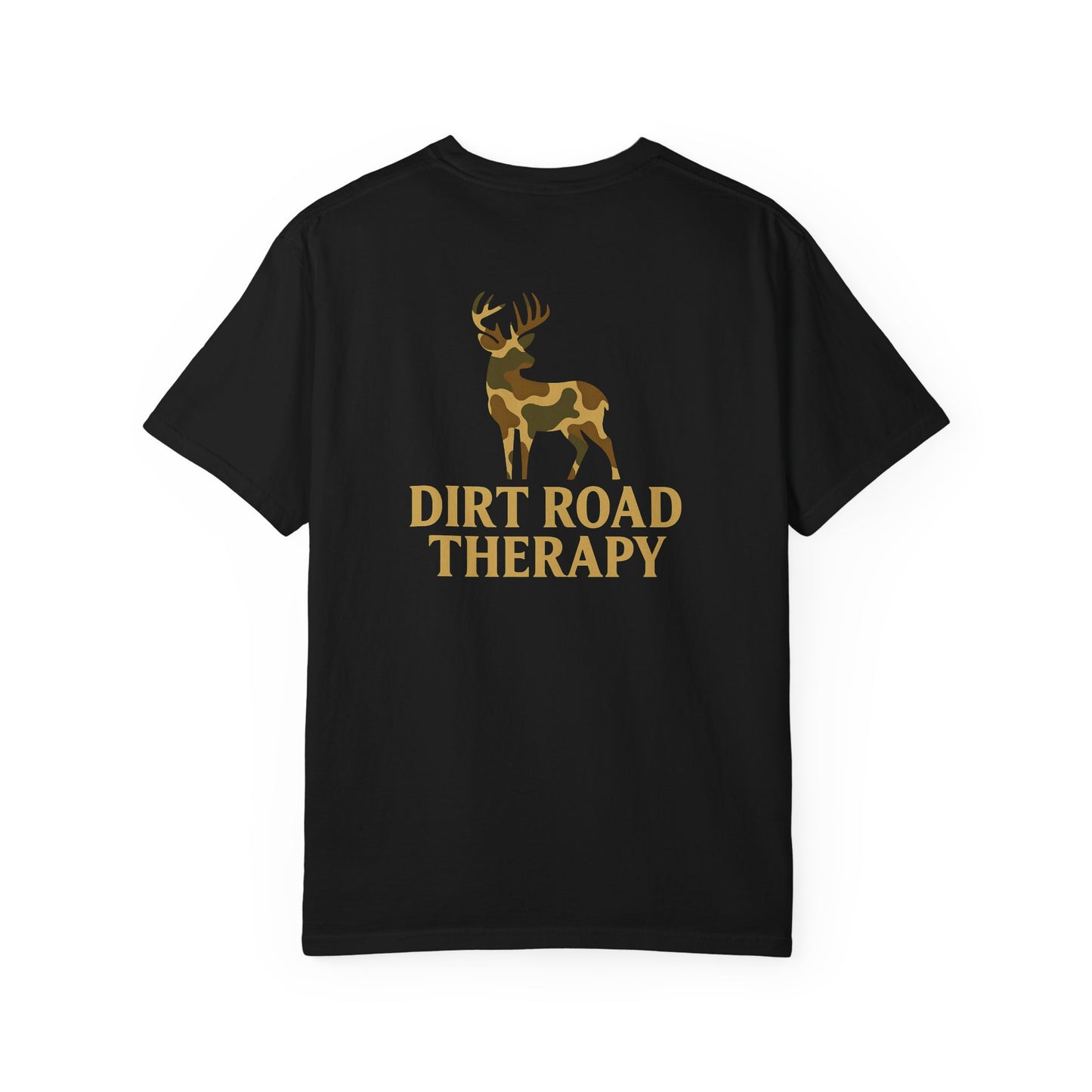 Dirt Road Therapy T-Shirt — Camo Deer Graphic Casual Tee