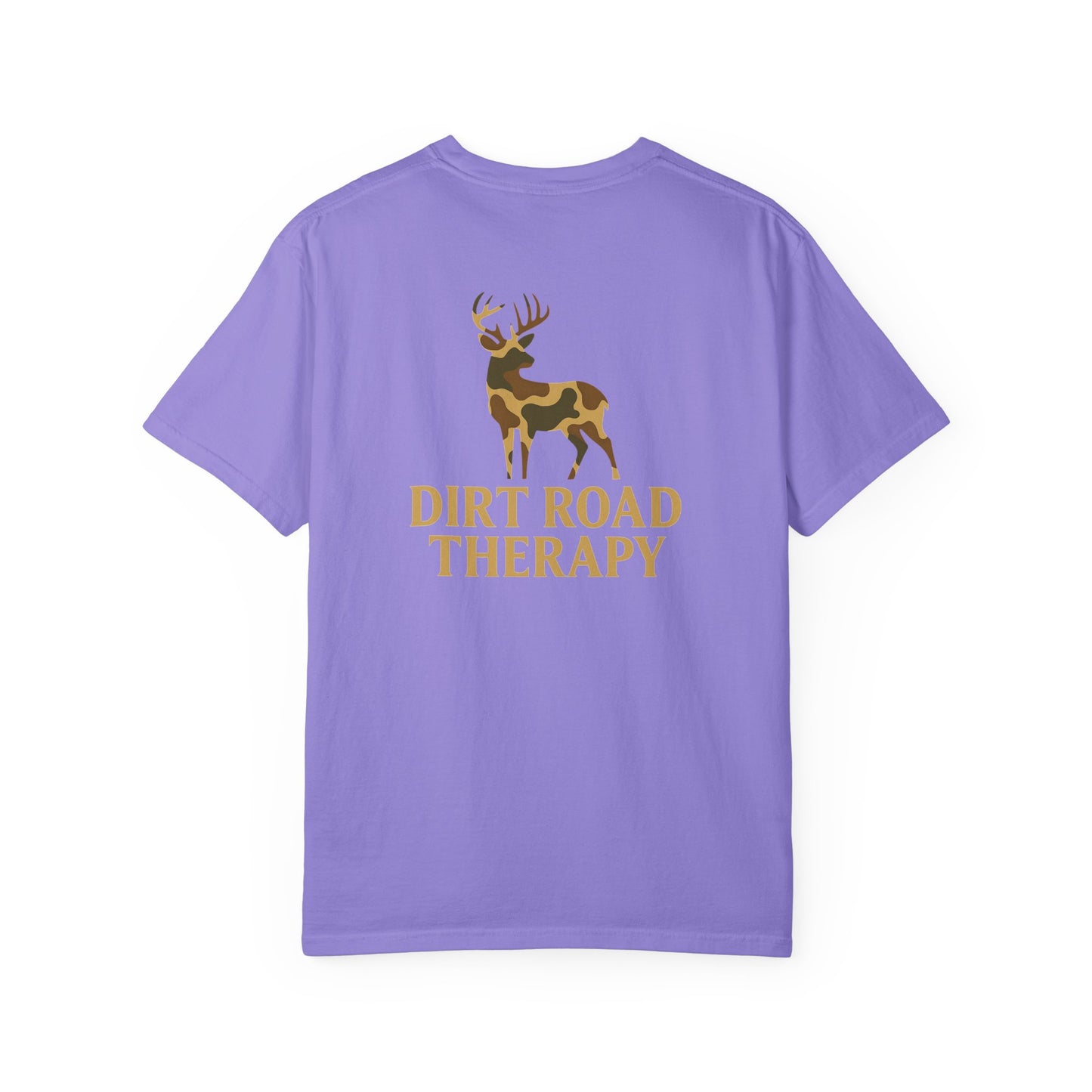 Dirt Road Therapy T-Shirt — Camo Deer Graphic Casual Tee