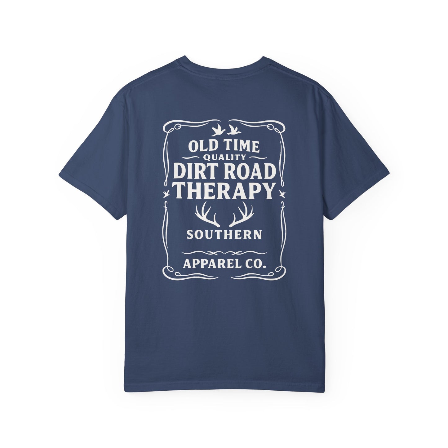 Whiskey Label Dirt Road Therapy Apparel Co Garment-Dyed T-Shirt