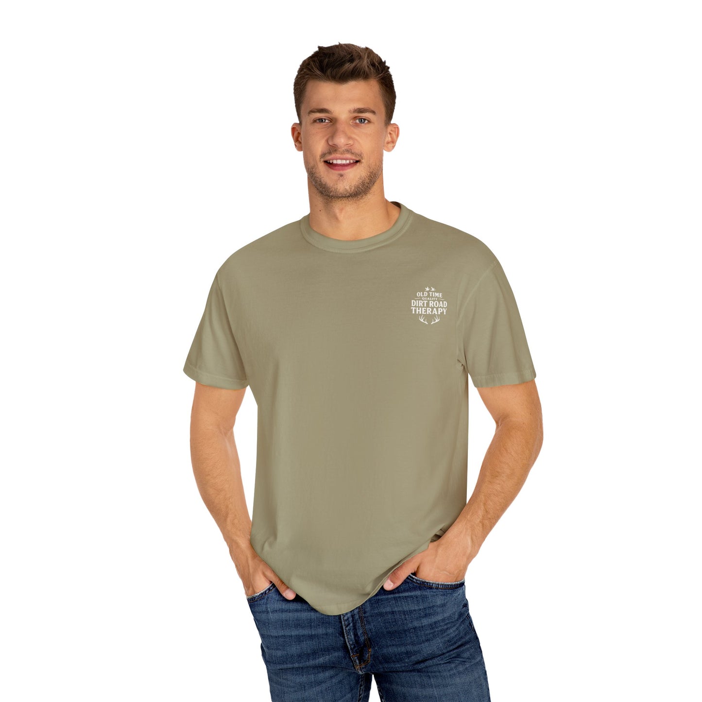 Whiskey Label Dirt Road Therapy Apparel Co Garment-Dyed T-Shirt