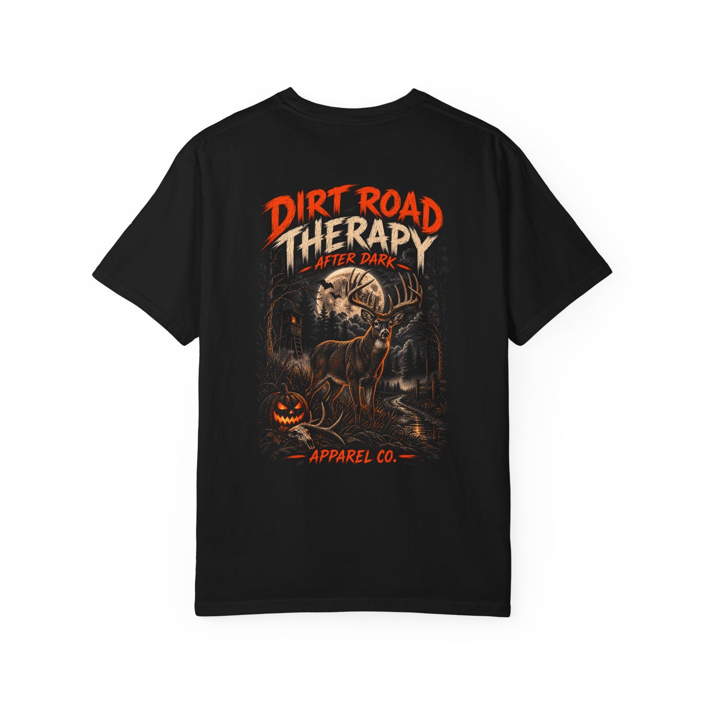 Dirt Road Therapy After Dark Whitetail Halloween Hunting Graphic Tee