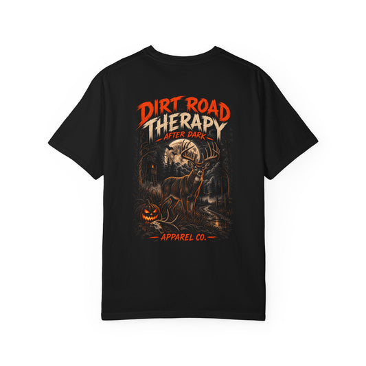 Dirt Road Therapy After Dark Whitetail Halloween Hunting Graphic Tee