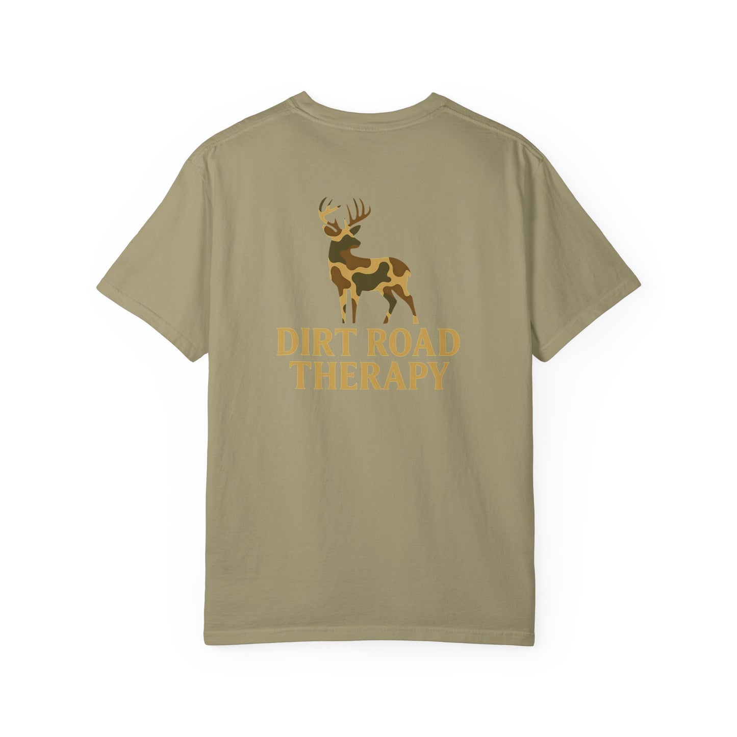 Dirt Road Therapy T-Shirt — Camo Deer Graphic Casual Tee