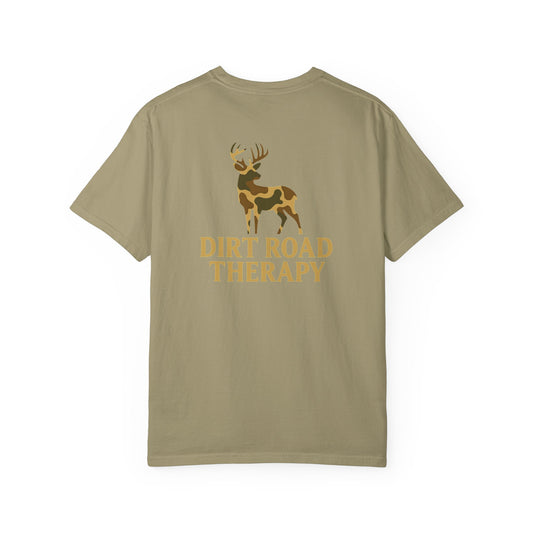 Dirt Road Therapy T-Shirt — Camo Deer Graphic Casual Tee