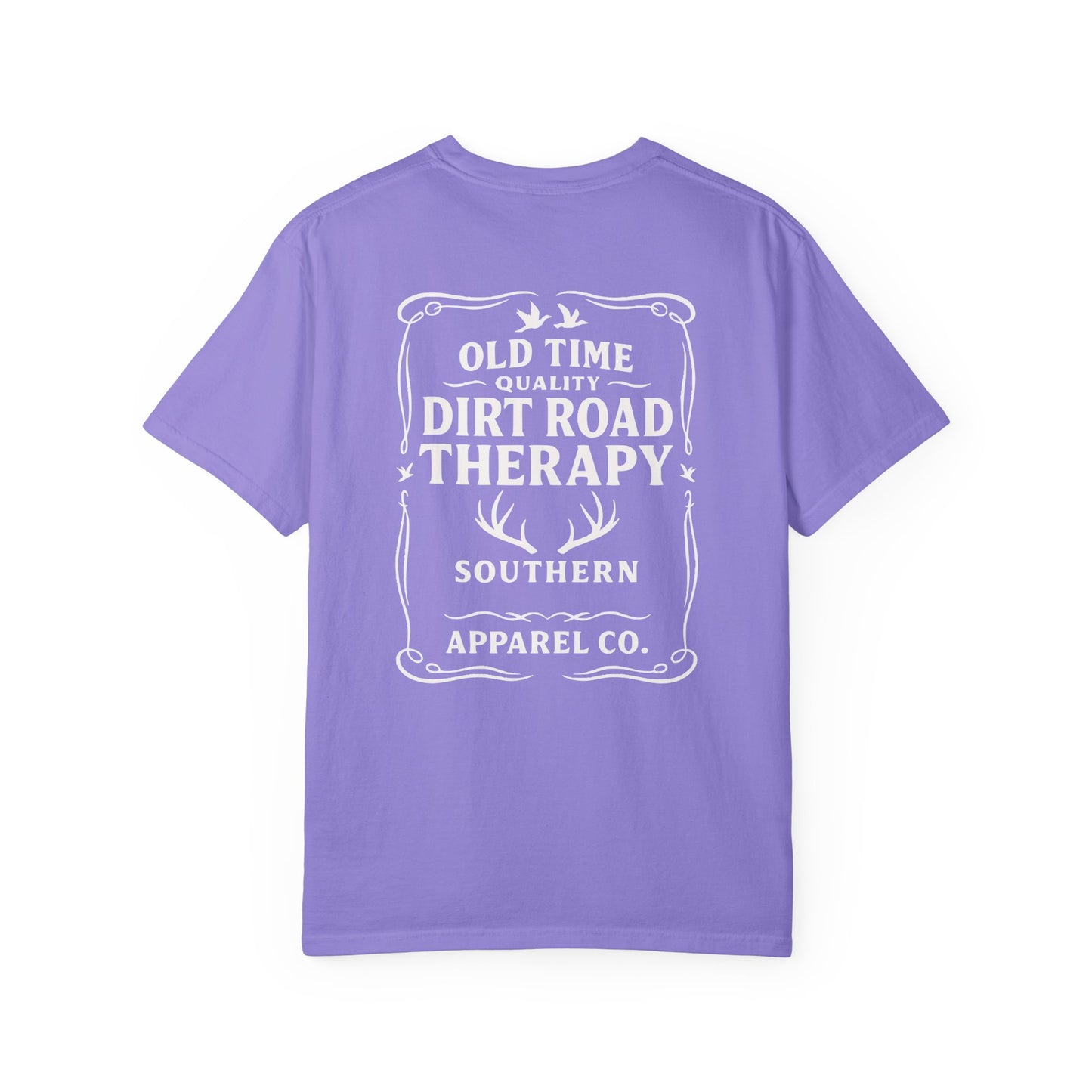 Whiskey Label Dirt Road Therapy Apparel Co Garment-Dyed T-Shirt