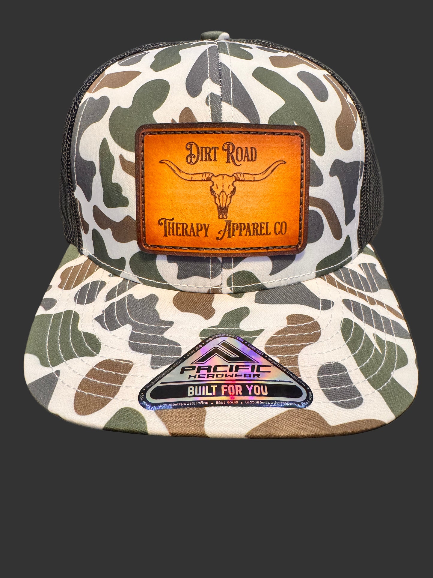 Longhorn leather patch camo SnapBack