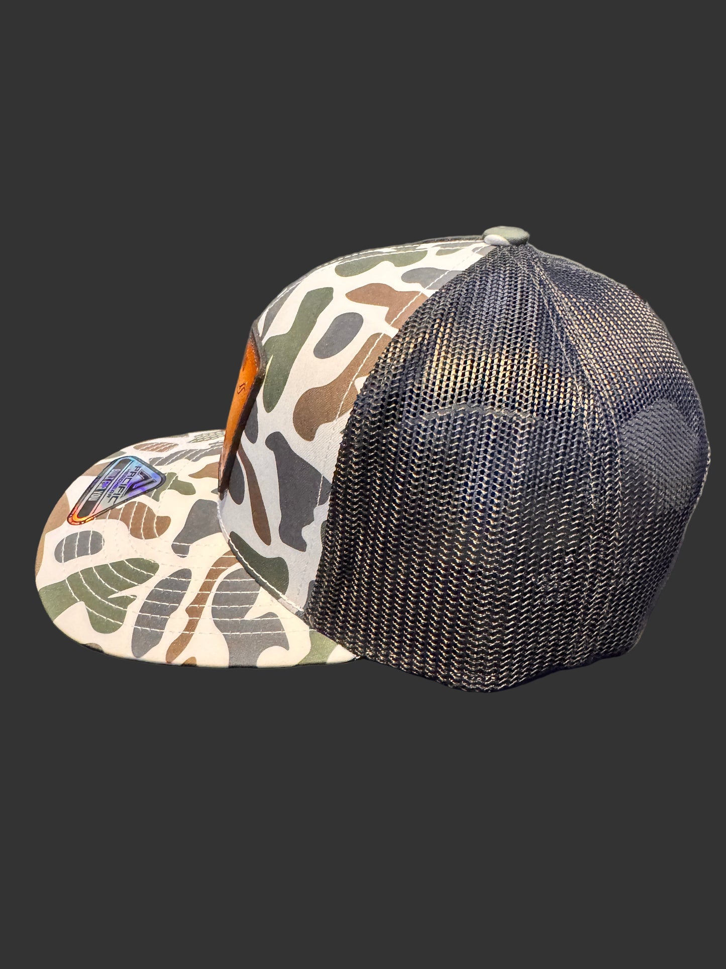 Longhorn leather patch camo SnapBack