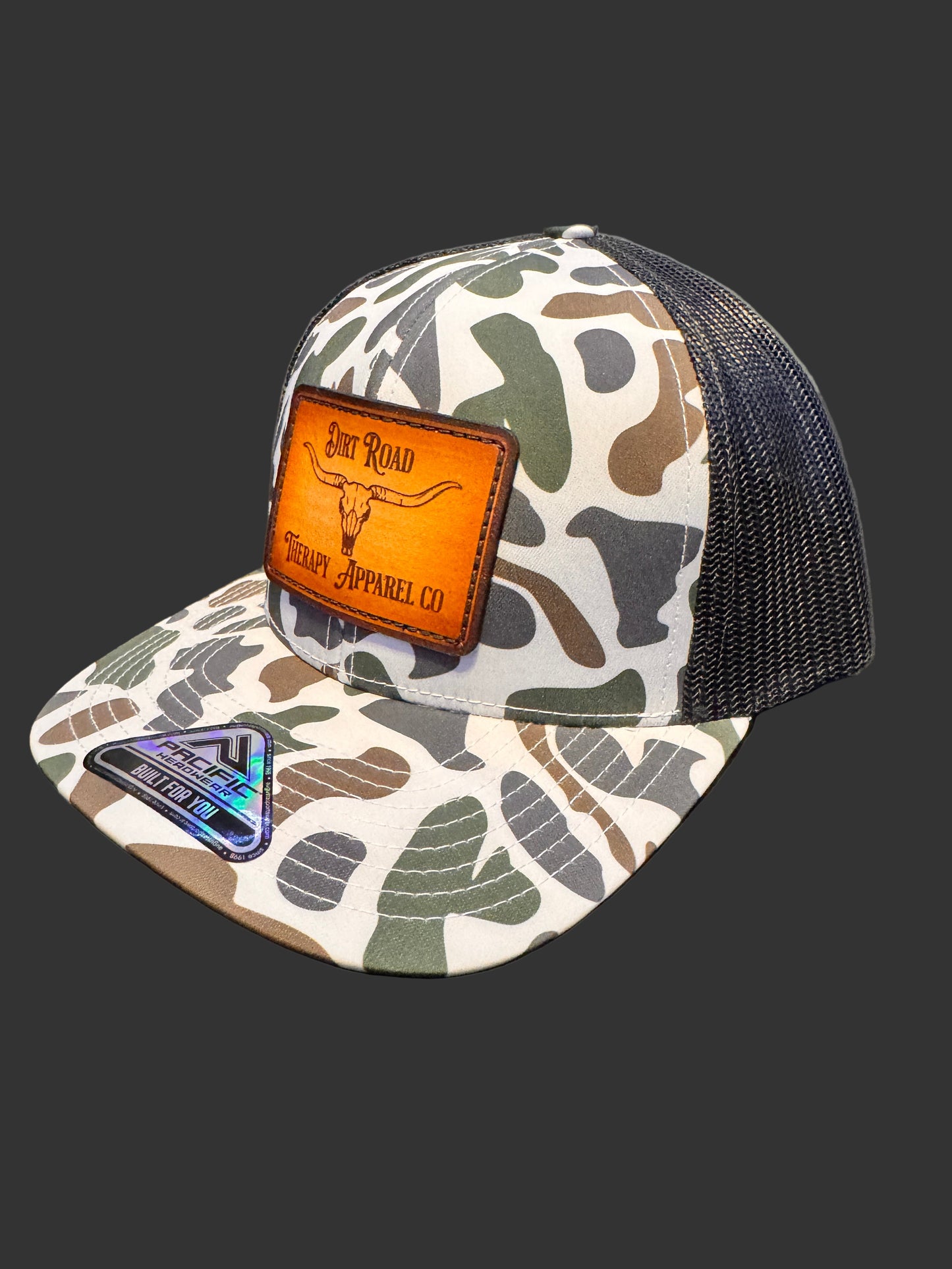 Longhorn leather patch camo SnapBack