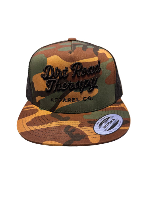Woodland  Camo Embroidered Dirt Road Therapy Apparel Flat bill snap back