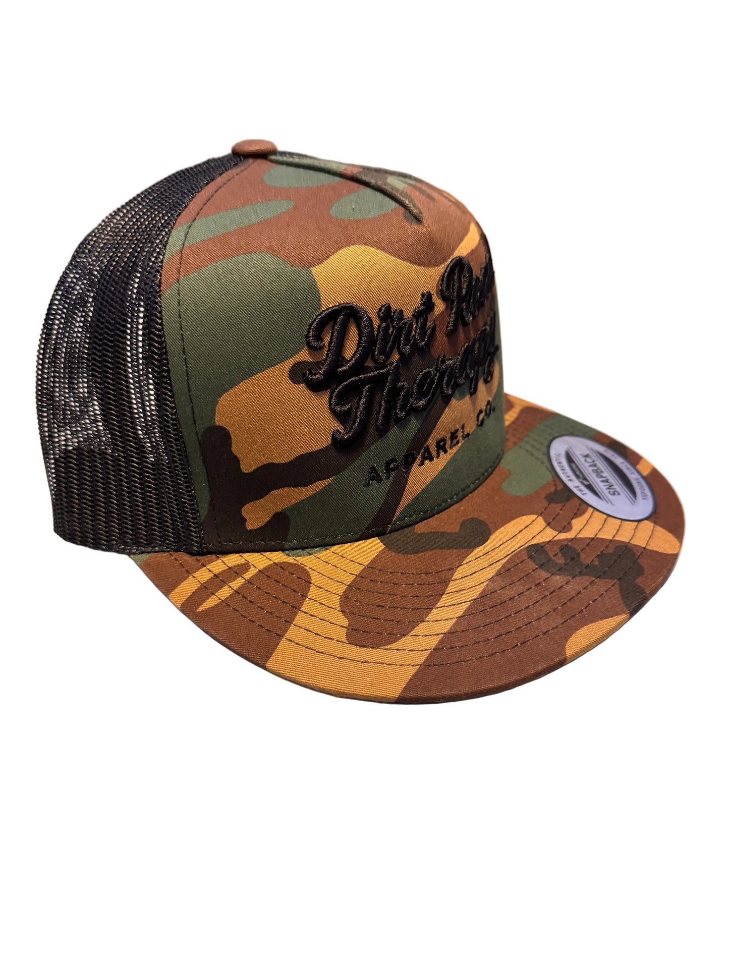 Woodland  Camo Embroidered Dirt Road Therapy Apparel Flat bill snap back