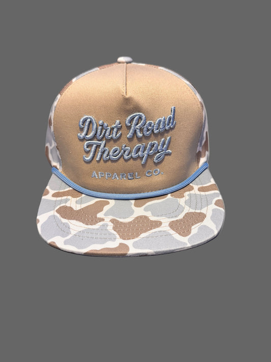 Blue and tan duck camo Embroidered Dirt Road Therapy Apparel Flat bill snap back