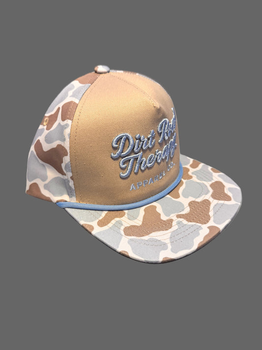 Blue and tan duck camo Embroidered Dirt Road Therapy Apparel Flat bill snap back