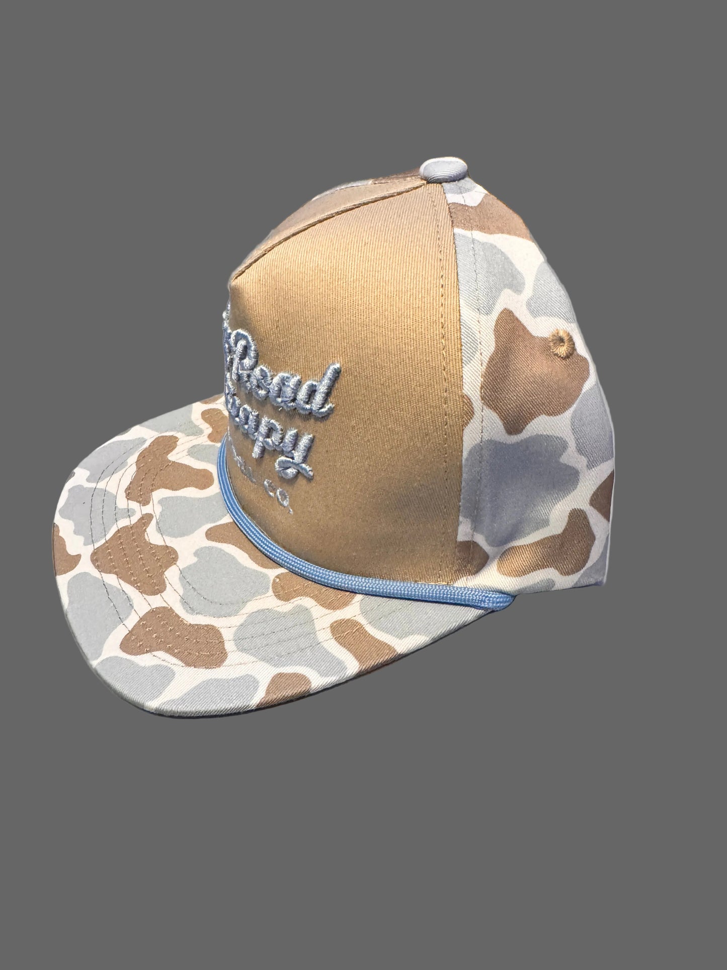 Blue and tan duck camo Embroidered Dirt Road Therapy Apparel Flat bill snap back