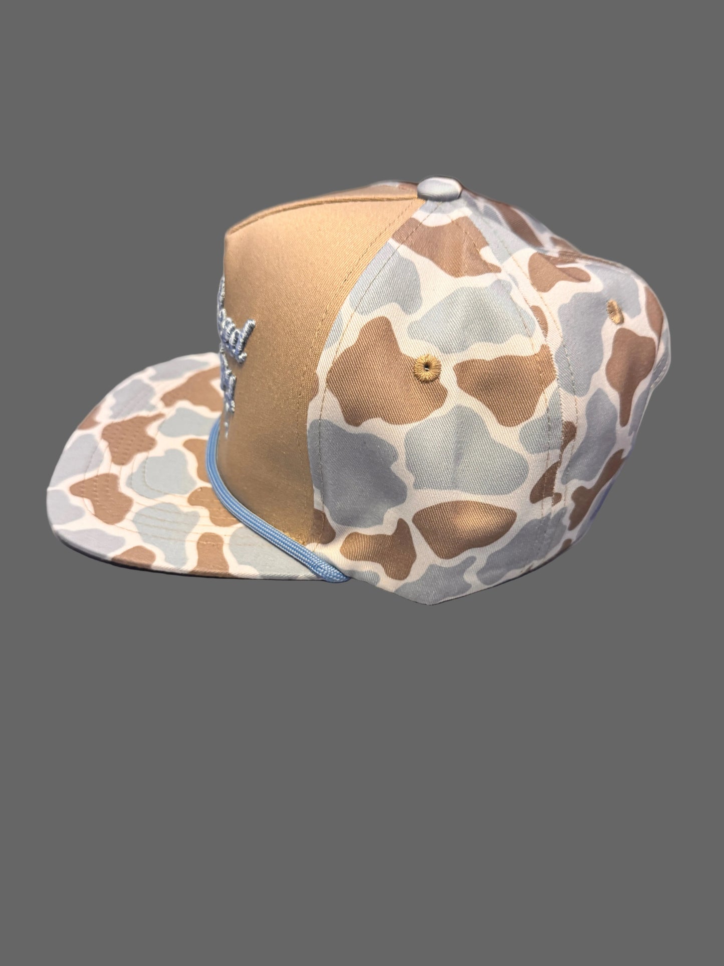 Blue and tan duck camo Embroidered Dirt Road Therapy Apparel Flat bill snap back