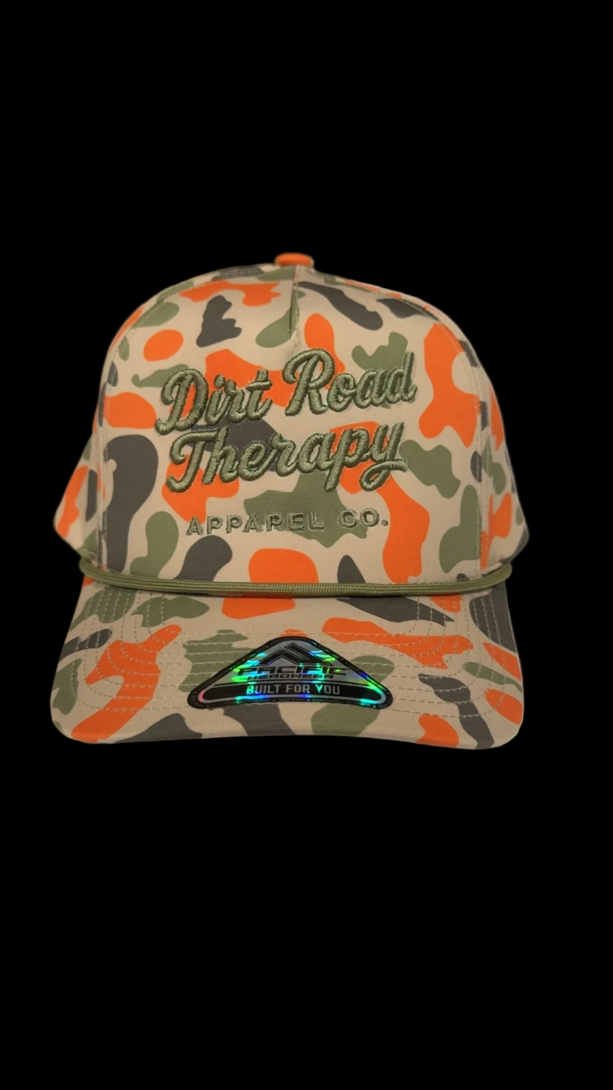 Orange duck camo with puff embroidery