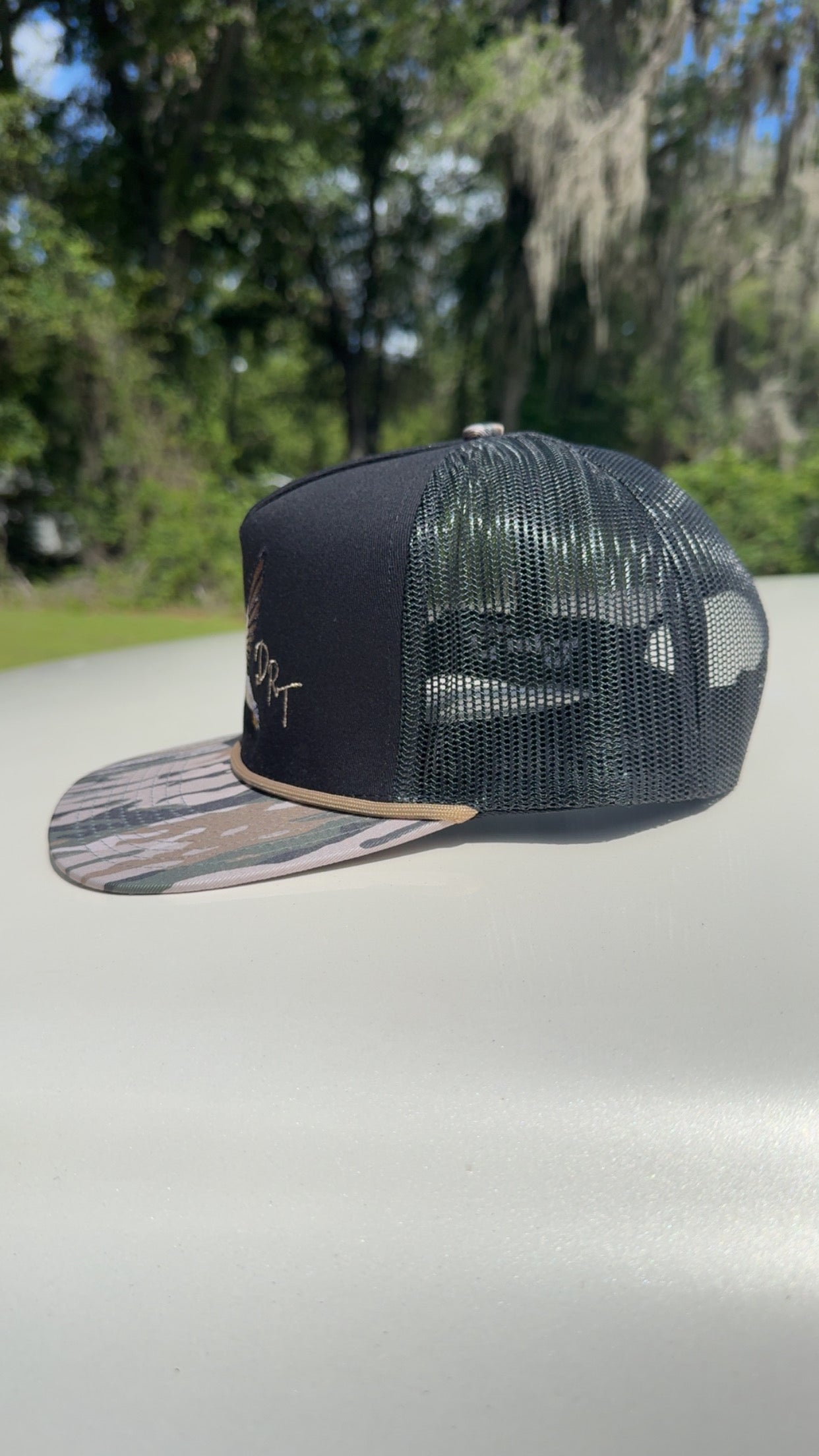 Swamp Camo and black rope hat